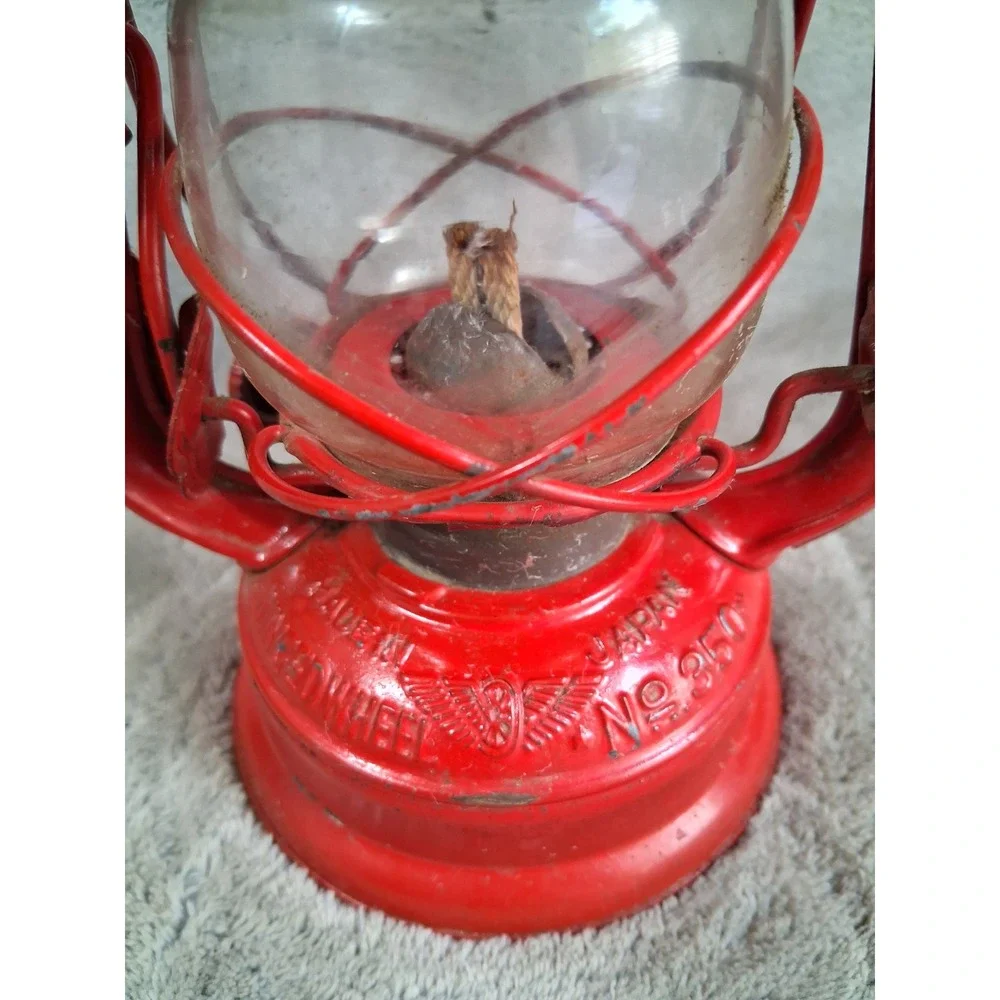 Vtg Winged Wheel No 350 Red Kerosene Lantern Japan Hurricane Lamp Lightly Used